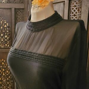 Ralph Lauren mock neck embroidered & Beaded sheer top
